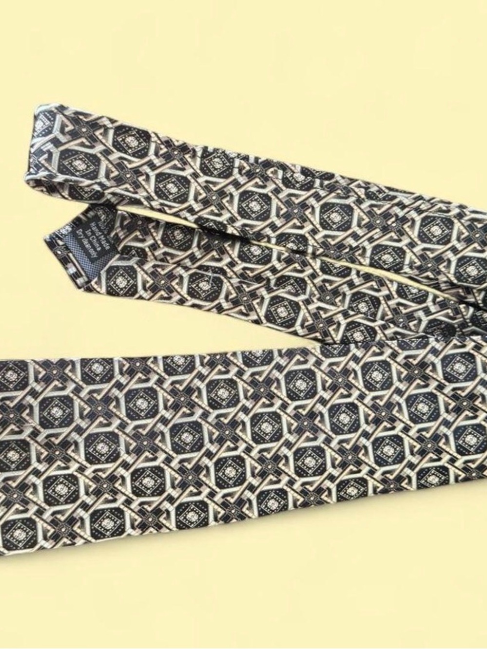 Pronto Uomo Black & Cream Geometric Silk-Blend Tie